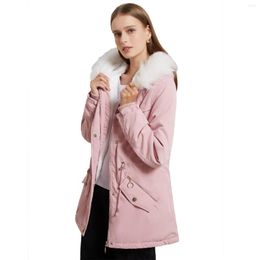 Women's Trench Coats Parkas Women's Fleece Cotton Coat Warm Fur Pluffy Collar Loose Winter Hooded Jacket Outerwear Oovercoat