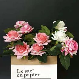 Faux Floral Greenery Simulation Flannel Rose Wedding Decoration Two Rose Living Room Restaurant Hotel Soft Wedding Photography Props Wholesale J220906