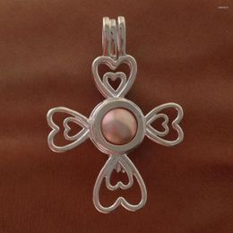 Pendant Necklaces 925 Silver Pearl Cage Locket Mounting Cross Heart Flower Style Love Charm For Bracelet Necklace Jewelry