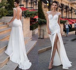 Boho Lace Illusion Back Wdding Dresses 2023 Soft Satin Side Split Beach Bride Party Gowns for Women Sexy Vestido De Novia Custom Made