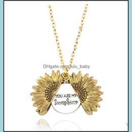 Pendant Necklaces Sunflower Mtilayer Can Open Lettering Necklace Love Round Flower Pendant Woman Fashion Jewelry Single Dhseller2010 Dhizv