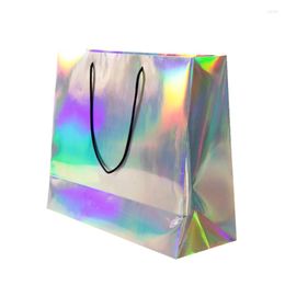 Shopping Bags 500pcs Custom Holographic Christmas Gift Bag Paper Cosmetics Packaging
