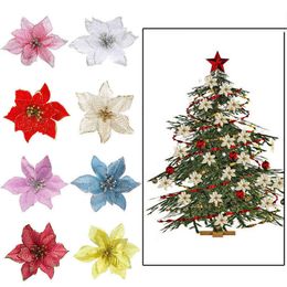 Faux Floral Greenery 510Pcs 13Cm Glitter Artificial Flowers For Christmas Tree Decoration Diy Christmas Ornaments Home Wedding Xmas Party Decoration J220906