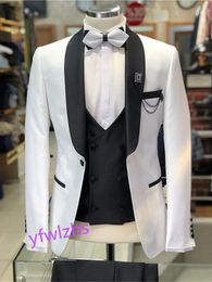 Custom-made Groom Tuxedos One Button Men Suits Shawl Lapel Groomsmen Wedding/Prom/Dinner Man Blazer Jacket Pants Tie Vest M118
