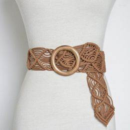 Belts Simple Wide Bohemian For Women Round Wood Buckle Woven Braided Rope Belt Female Casual Crochet Boho Dress Waistband