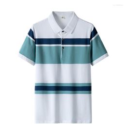 Men's Polos Summer High-quality Men's Short-sleeved T-shirt Full 95% Cotton Explosion Style Business Lapel Striped Shirt