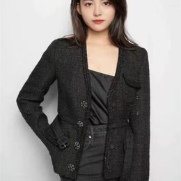 Women's Vests Women's Coat And Outerwear V-neck Black Single Breasted Simple 2022 Spring Ladies Jackets