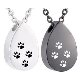 Stainless Steel Water droplets Urn Necklace for ashes Cremation Urn Pendant double paw-cat Memorial Keepsake Jewelry