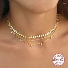 925 necklace NZ - Chains High Quality 100% 925 Sterling Silver Gold Plated Micro Paved Cz Paper Clip Chain Zircon Stacking Women Choker Necklaces Jewelry