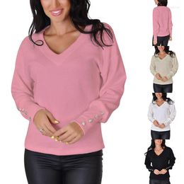 Women's Sweaters Women's Kayotuas Women Sweater Spring Autumn Button Down V-Neck Loose Fit Black Pink White Pullover Ladies Knitwear