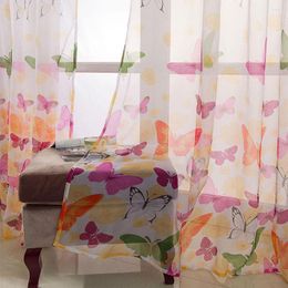 Curtain 1PC Butterfly Curtains Sheer For Living Room Home Decoration Print Window Panel Romantic Voile Tulle Drape 100CMx200CM