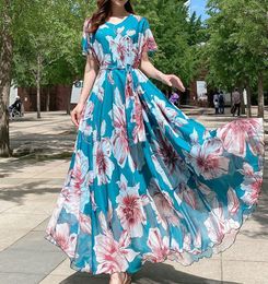 Plus Size Dresses Oversized Long Boho Dress Women Loose Casual V Neck Korean Flowy Bohemia Holidays Fashion Party Sundress Vestidos