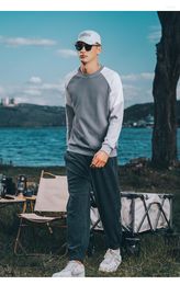 Men's Hoodies 0822 Men's 2022 Stitching Round Neck Pullover American Style Contrast Colour Sweatshirt