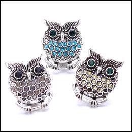 Other Snap Button Jewellery Component Rhinestone Retro Owl 18Mm Metal Snaps Buttons Fit Bracelet Bangle Noosa N0054 Drop D Dhseller2010 Dhobl