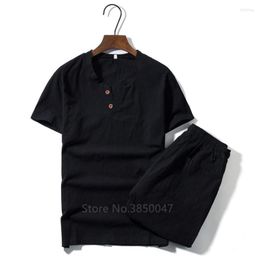 Ethnic Clothing Men Clothes 2022 Two Piece Set Shortsleeve T-shirt Shorts Suit Men's Cotton Linen Casual 5xl Plus Size Original