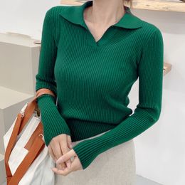 Women s Sweaters Lapel Polo Neck Knitted Bottoming Top Autumn Winter Solid Colour Base All Match Causal Sweater For Fashion 220906