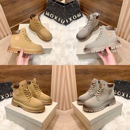New Fashion JC Normancho Lace-up Leather Boots grey yellow Top quality outdoors non-slip Thick soled snow women shoes Casual Martin boot EUR 35-41