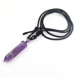 Pendant Necklaces FYJS Unique Hexagon Prism Amethysts Stone Handmde Weave Rope Chain Necklace Clear Quartz Jewelry