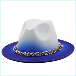 Stingy Brim Hats Gradient Fedora Hat For Women Men Fedoras Bk Mens Womens Felt Hats With Chain Woman Man Panama Cap Female Ma Bdehome Dhghn