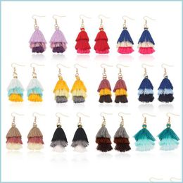 Dangle Chandelier Unique Design Three Layer Cotton Thread Earrings For Women Fashion Colorf Bohemian Tassel Party Wedding Jewelry Ch Dhrql