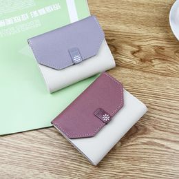 Wallets 2022 Small Fresh Ladies Short Wallet Colour Matching Multi-card Student Bag PU Fashion Coin Purse 30% Off