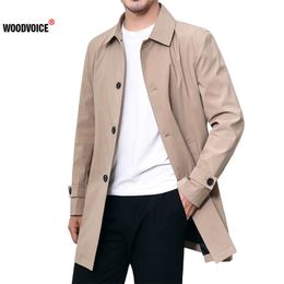 Men's Trench Coats Business Windbreaker Jacket Spring and Autumn Casual Lapel Solid Color Long Thin 220907