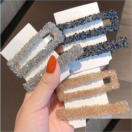 Hair Clips Barrettes Rhinestone Hair Clips Headwear For Women Girls Jewelry Bling Crystal Hairpins Square Barrette Fashio Mjfashion Dh3Hj