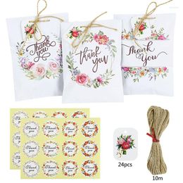 Gift Wrap 24Sets White Paper Bag Thank You Candy Cookie Pouch With Stickers Wedding Favor Bags Bridal Shower Party Wrapping Supplies