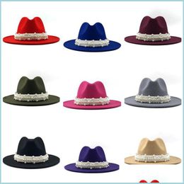 Stingy Brim Hats Fedoras In Bk Felt Fedora Hat Women Pearl Wide Brim Cap Woman Jazz Panama Caps Lady Formal Hats Trilby Chapeau Femal Dhkyh