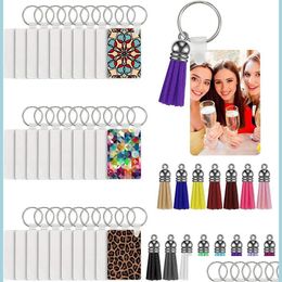 Keychains 30Pcs Sublimation Blank Keychain Rec Heat Transfer Key Rings Christmas Ornament Pendant Diy Art Crafts Making Supplies Drop Dhwag