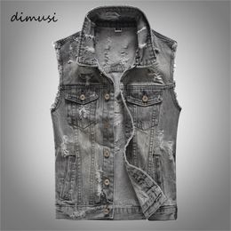 Men's Vests DIMUSI Spring Autumn Vintage Design Mens Denim Vest Male Retor Sleeveless Jackets Men Ripped Hole Jean Waistcoats Clothing 5XL 220907