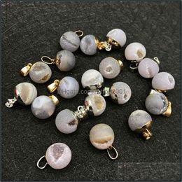 Pendant Necklaces Natural Opening Smile Agate Crystal Sand Bead Stone Pendant Men And Women Diy Necklace Jewelry Making Jewelrys Drop Dha2G