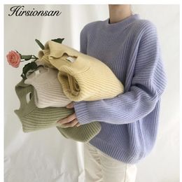 Womens Sweaters Hirsionsan O Neck Cashmere Elegant Women Sweater Korean Oversized Knitted Basic Pullovers Casual Soft Female Jumper Candy Color 220906