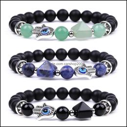 Beaded Strands Sier Hand Evil Eye Healing Crystal Pyramid Beads Bracelets For Women Men Strands Reiki Positive Energy Gemstone Bangl Dhogv