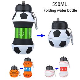 550ml Leak-proof Shockproof Collapsible Water Bottles Creative sports drinking cup outdoor camping folding silicone water bottle for kids adults