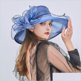 Wide Brim Hats Womens Organza Shade Hat Women Beach Sun Protection Cap Summer Sunhat Sunhats Woman Floral Flat Top Hats B Carshop2006 Dhnea