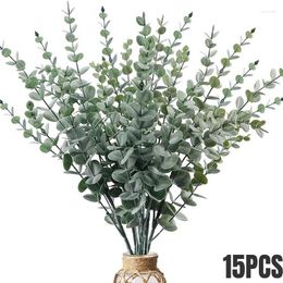 Decorative Flowers 20/10/5pcs Artificial Plant Plastic Eucalyptus Leaves DIY Bridal Wedding Bouquet Home Room Decor Simulation Green