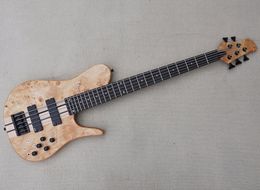 5 Strings Neck Through Body Electric Bass Guitar with Burl Maple Veneer Rosewood Fretboard Can be Customized As Request