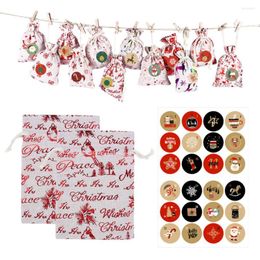 Christmas Decorations Gift Bags Advent Calendar Stamping Pattern DIY With Beam Mouth Linen Washable Number Paper Sticker