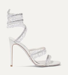 Top Luxury Sandals Shoes Strass Pumps Heels Luxury Rene Women Beads Chandeler Spiral Ankle Strap Romantic Lady Party Dress Wedding Stiletto