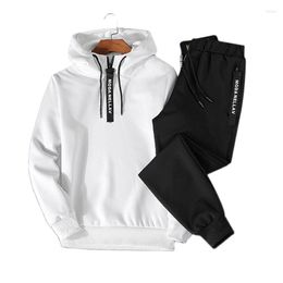 Men's Tracksuits 2022 Men Solid Sportswear Sets Patchwork Zipper Tracksuit Man Spring Casual Hooded Sweatshirt Hoodies 2PC Pants Jogging