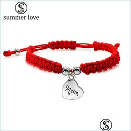 Link Chain I Love You Mom Red Thread Weave Chain Bracelets Lucky Jewelry For Heart Msee Pic Charm Bangle Good Bless Family Birthday Dhgap