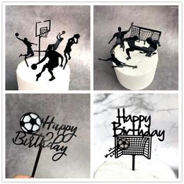 Festive Supplies Acrylic Football Cake Topper Creative Basketball Happy Birthday Flags For Boy Sports Party DIY Decoration