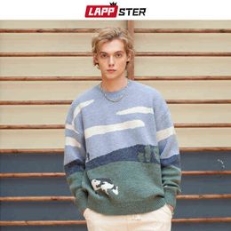 Men's Sweaters LAPPSTER Men Cows Harajuku Knitted Sweater 2022 Winter Mens Winter Kawaii Vintage Sweater Korean Fashion Designer Pullovers T220906