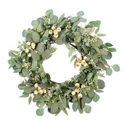 Decorative Flowers Wreaths 55CM Spring Berry Garland Rattan Wreath Artificial Flower Door Hang Easter Home Shopping Mall Wedding Decoration T220905