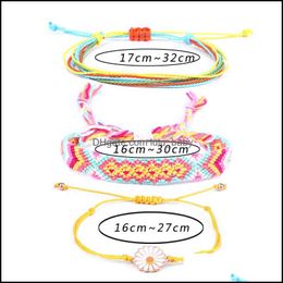 Charm Bracelets Daisy Flower Wax Line Braided Blue Colour Bohemian Bracelet Set Rope Waterproof Marine Surf Drop Delivery Dhseller2010 Dhlkb