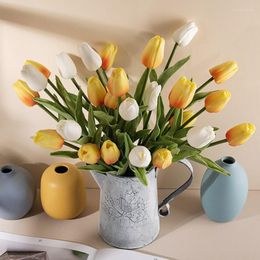 Decorative Flowers 34cm Luxury Artificial Tulips Flower Wedding Bouquet Centrepieces Real Touch Pu Fake For Decorations Home Accessories