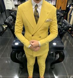 Elegant Yellow Notch Lapel Tailored One Button Groomsman Wedding Tuxedos Business Men Work Suits Jacket Pants