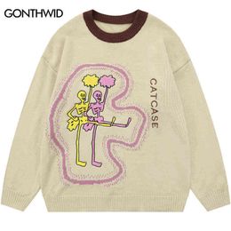 Men's Sweaters Men Knitted Sweater Y2K Hip Hop Embroidery Funny Skull Pullover Jumpers Sweaters Harajuku Autumn Casual Loose Cotton Streetwear T220906