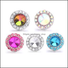 Other Colorf Flower Crystal Snap Button Jewellery Components Sier Round 18Mm Metal Snaps Buttons Fit Bracelet Bangle Noosa Dhseller2010 Dhr6B